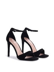 Linzi Black Elsa Faux Suede Barely There Heeled Sandals - Image 3 of 4