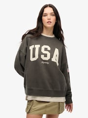 Superdry Grey Athletic Relaxed Crew 100% Cotton Sweatshirt - Image 1 of 6