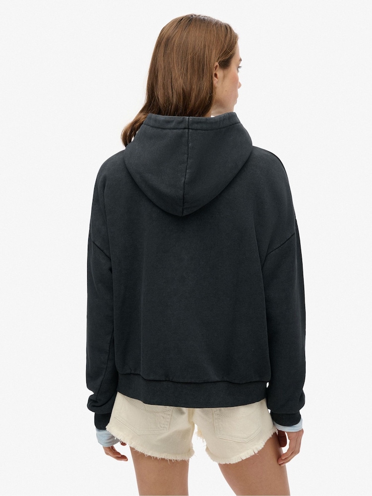 Superdry Blue VL Metallic Relaxed 100% Cotton Hoodie - Image 2 of 6