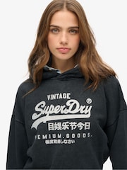 Superdry Blue VL Metallic Relaxed 100% Cotton Hoodie - Image 4 of 6