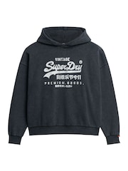 Superdry Blue VL Metallic Relaxed 100% Cotton Hoodie - Image 5 of 6