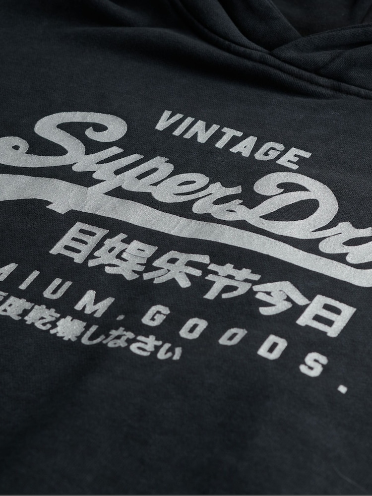 Superdry Blue VL Metallic Relaxed 100% Cotton Hoodie - Image 6 of 6