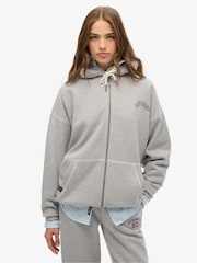 Superdry Grey Oversized Athletic Essential Zip Hood Backprint Hoodie - Image 1 of 5