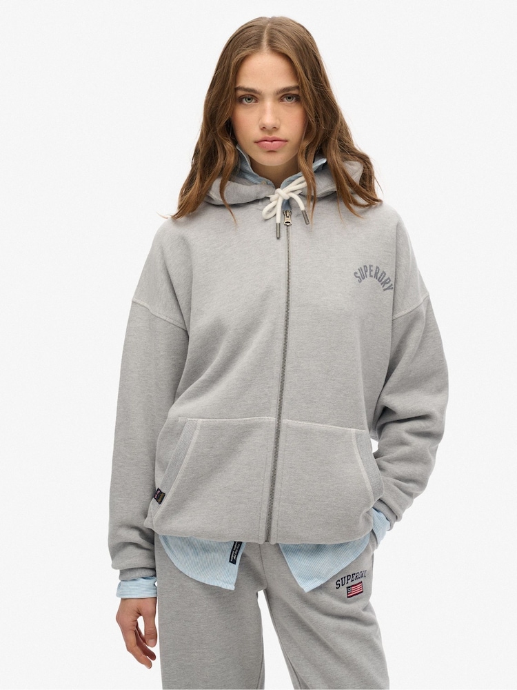 Superdry Grey Oversized Athletic Essential Zip Hood Backprint Hoodie - Image 1 of 5