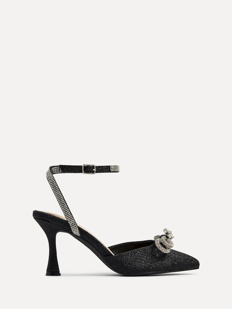 Preto - Linzi Beatrice Double Bow Embellished Mid Height Court Heels - Imagem 2 de 5