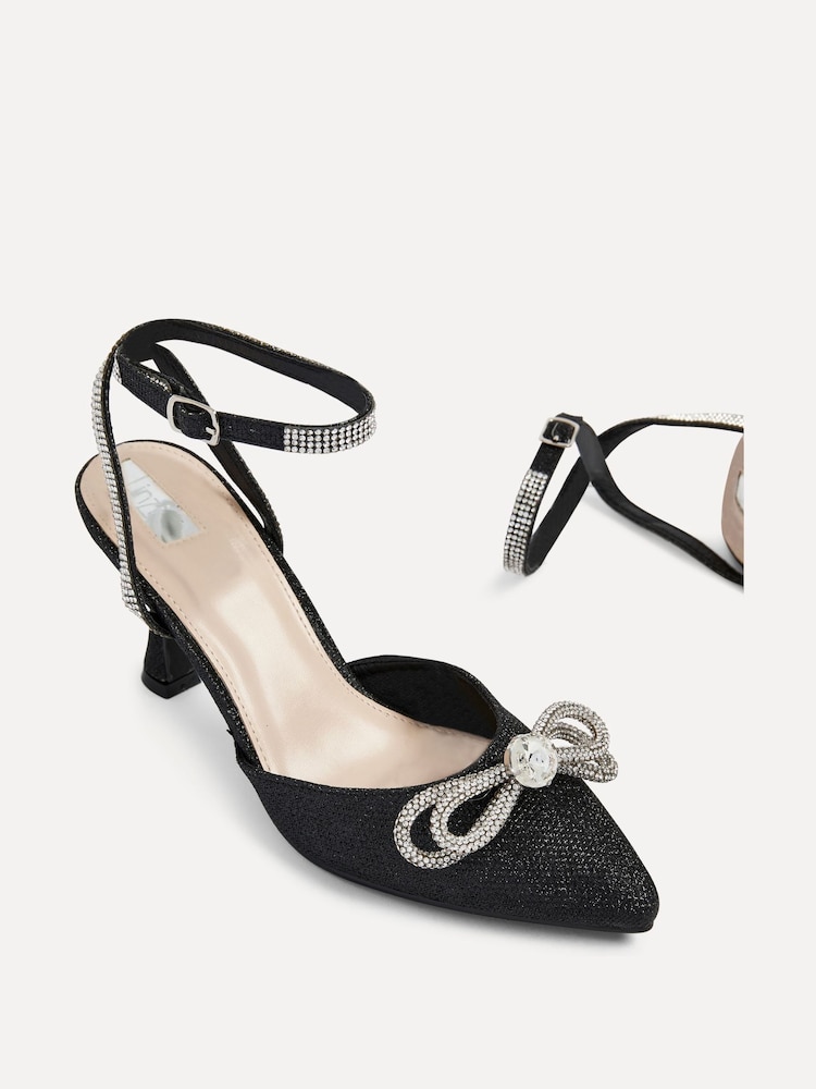 Preto - Linzi Beatrice Double Bow Embellished Mid Height Court Heels - Imagem 5 de 5