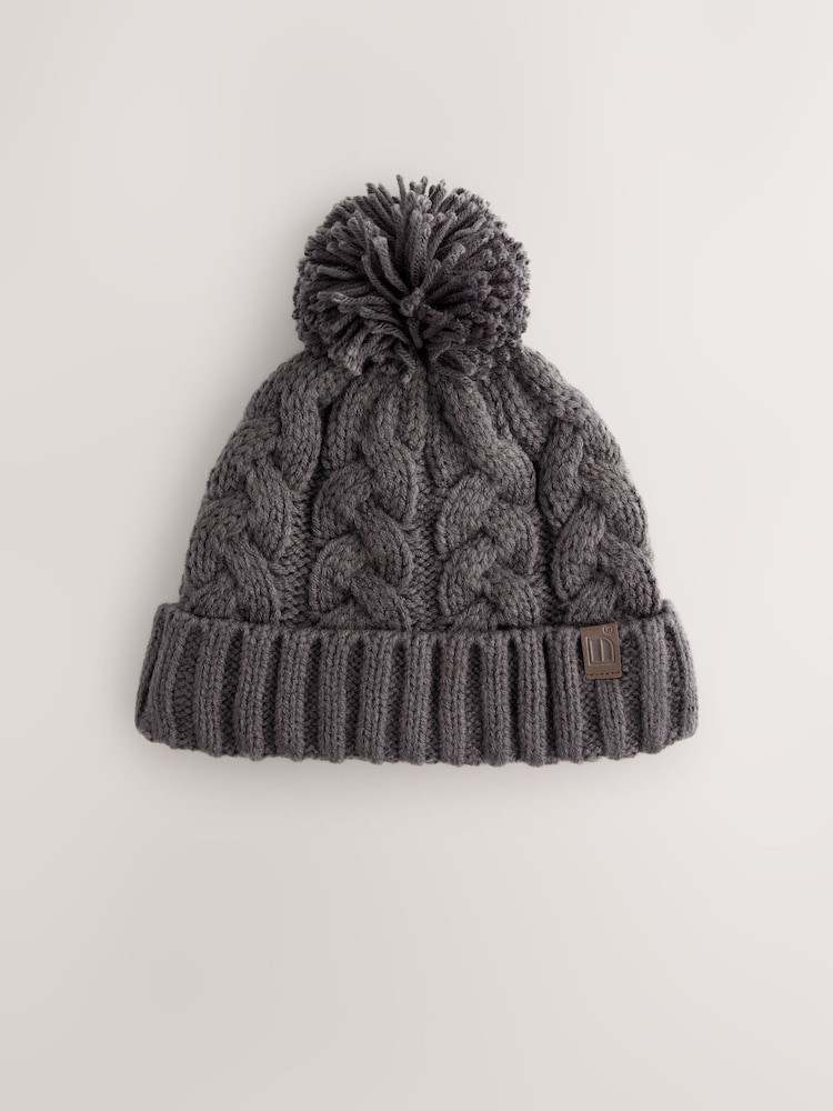 Grey Cable Knit Pom Hat (1-16yrs) - Image 1 of 3
