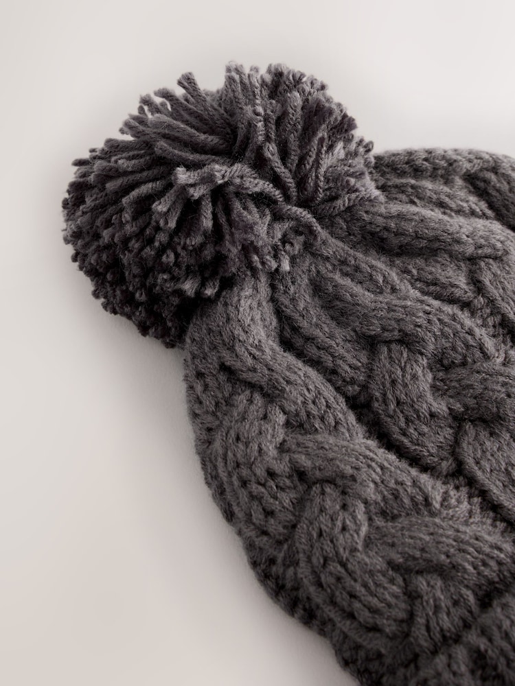 Grey Cable Knit Pom Hat (1-16yrs) - Image 3 of 3