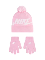 Nike Pink Swoosh Pom Beanie and Gloves Set - Image 4 of 9