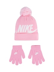 Nike Pink Swoosh Pom Beanie and Gloves Set - Image 5 of 9