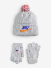 Nike Grey Club Chenille Beanie Hat and Gloves Set - Image 1 of 1