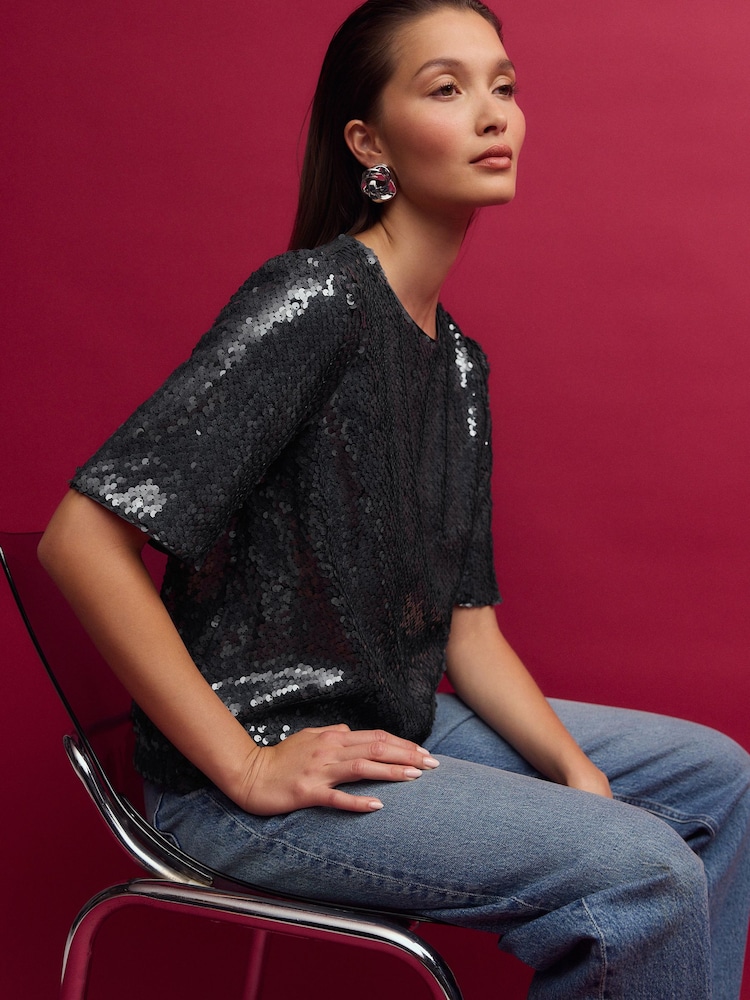 Pewter Sequin T-Shirt - Image 1 of 7