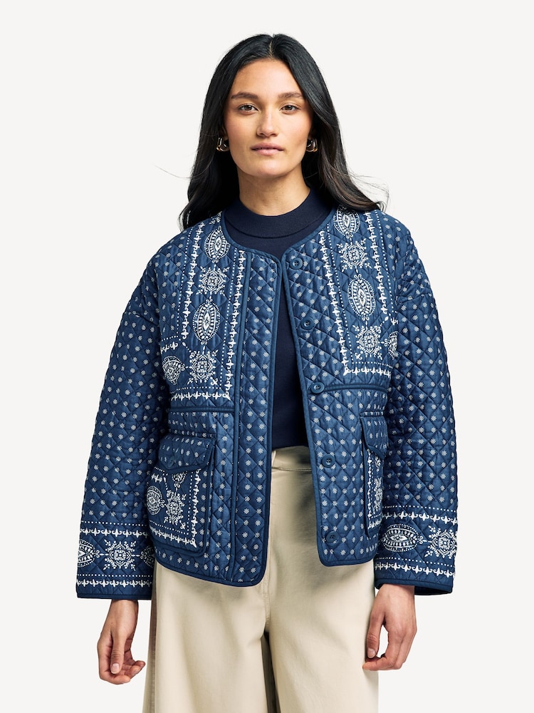Weekend MaxMara Blue Jader Embroidery Quilted Jacket - Image 1 of 4