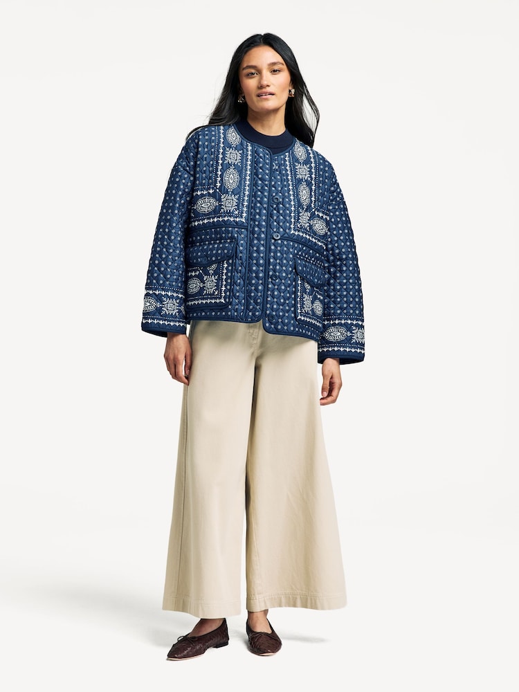 Weekend MaxMara Blue Jader Embroidery Quilted Jacket - Image 2 of 4