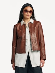 Weekend MaxMara Brown Otto Leather Jacket - Image 1 of 5