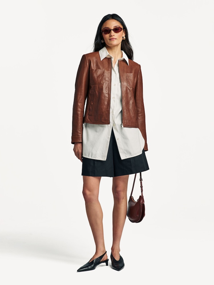 Weekend MaxMara Brown Otto Leather Jacket - Image 2 of 5