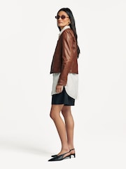 Weekend MaxMara Brown Otto Leather Jacket - Image 3 of 5