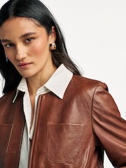 Weekend MaxMara Brown Otto Leather Jacket - Image 5 of 5