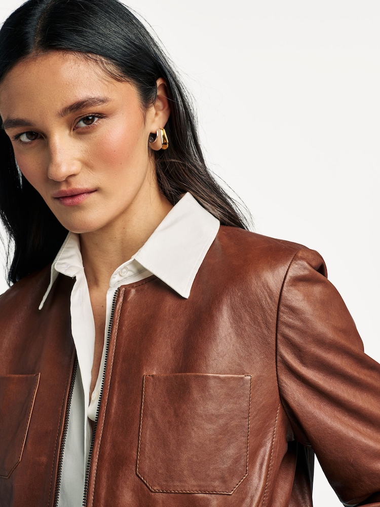 Weekend MaxMara Brown Otto Leather Jacket - Image 5 of 5