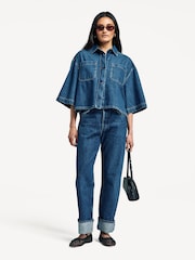 Weekend MaxMara Blue Enza Crop Denim Shirt - Image 3 of 5