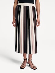 Weekend MaxMara Black Pleiadi Striped Pleated Midi Skirt - Image 1 of 6