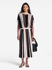 Weekend MaxMara Black Pleiadi Striped Pleated Midi Skirt - Image 2 of 6