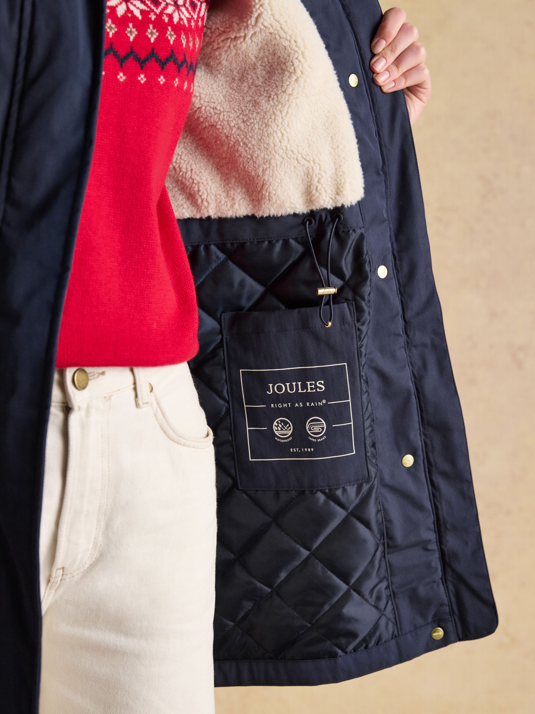 Buy Joules Portwell Cosy Navy Fleece Lined Waterproof Raincoat