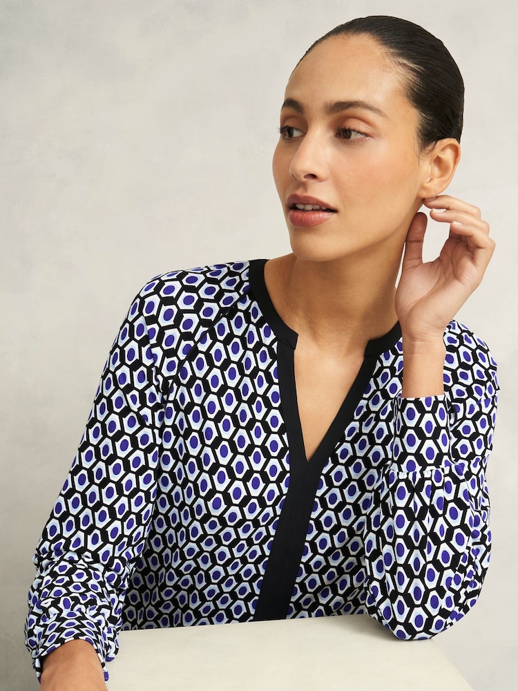 Hobbs Blue Zelia Printed Top - Image 3 of 3