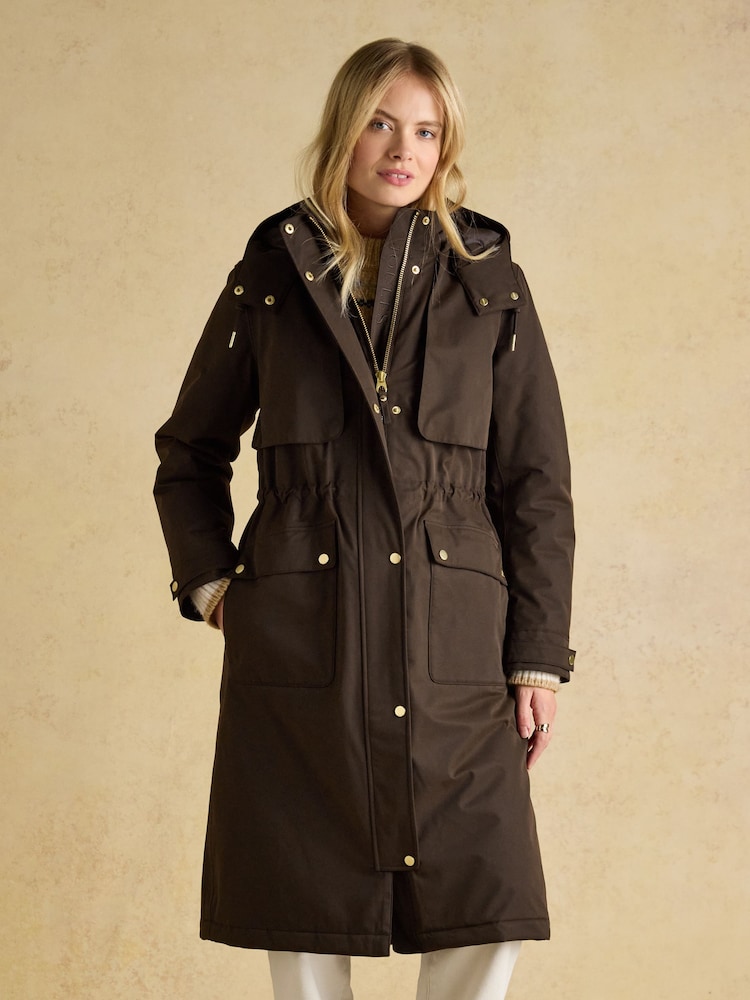 Joules Warmwell Brown Waterproof Fleece Lined Raincoat with Hood - Image 1 of 11