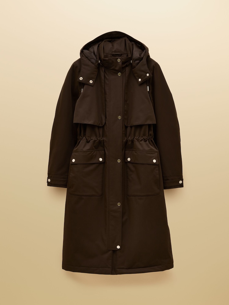 Joules Warmwell Brown Waterproof Fleece Lined Raincoat with Hood - Image 11 of 11