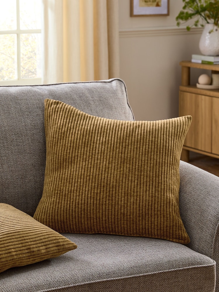 Ochre Yellow 59 x 59cm Corded Chenille Cushion - Image 1 of 5