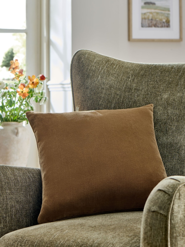 Ochre Yellow Loxley Velvet 50 x 50cm Knife Edge Cushion - Image 1 of 3 Ochre Yellow Loxley Velvet 50 x 50cm Knife Edge Cushion - Image 1 of 3