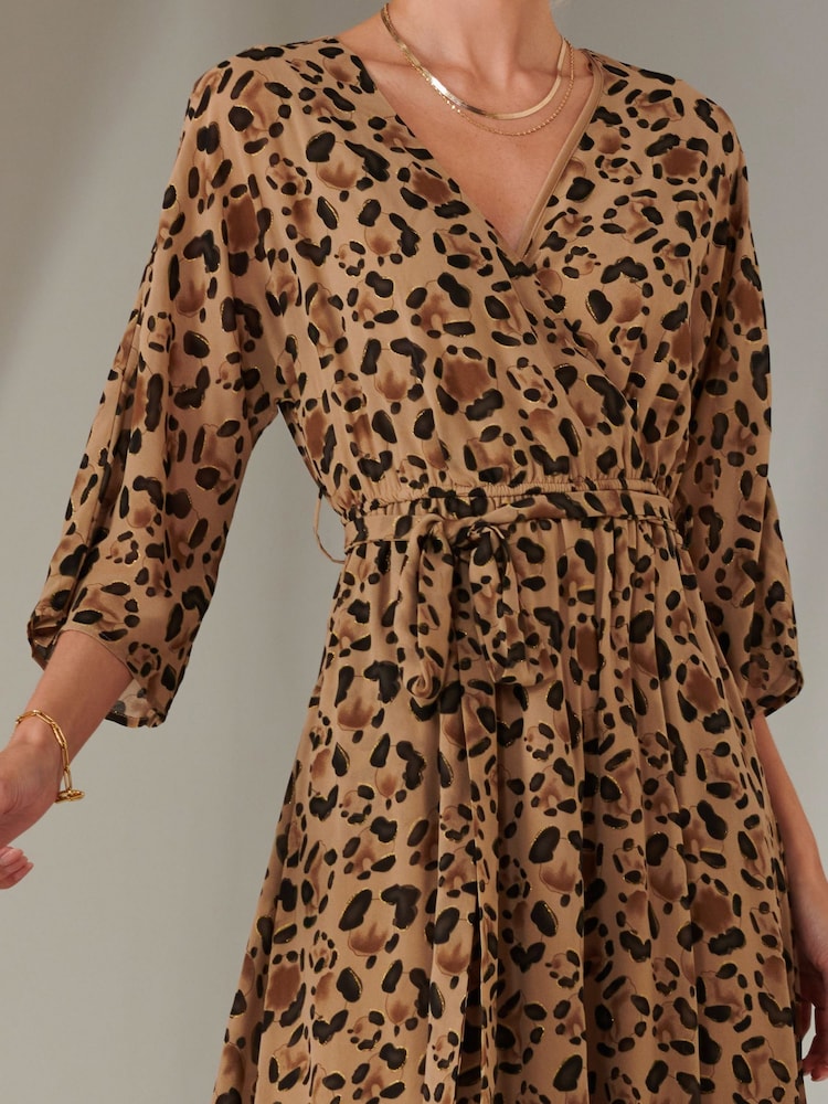 Jolie Moi Brown Gold Spot Printed Chiffon Maxi Dress - Image 3 of 7