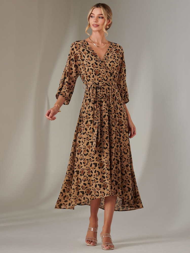 Jolie Moi Brown Gold Spot Printed Chiffon Maxi Dress - Image 5 of 7