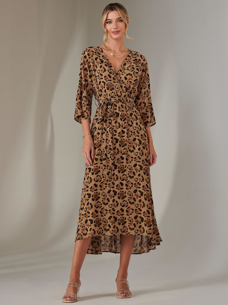 Jolie Moi Brown Gold Spot Printed Chiffon Maxi Dress - Image 6 of 7