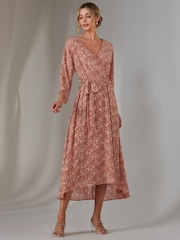 Jolie Moi Orange Gold Spot Printed Chiffon Maxi Dress - Image 1 of 7