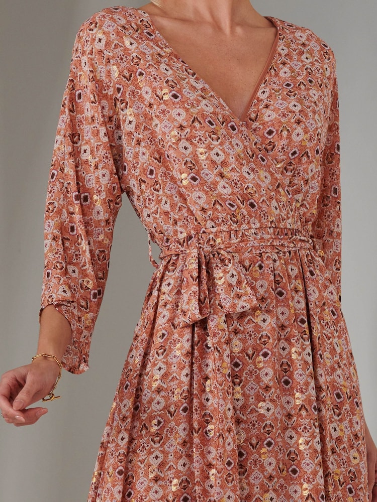 Jolie Moi Orange Gold Spot Printed Chiffon Maxi Dress - Image 2 of 7