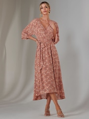 Jolie Moi Orange Gold Spot Printed Chiffon Maxi Dress - Image 3 of 7