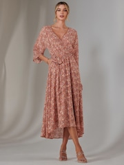 Jolie Moi Orange Gold Spot Printed Chiffon Maxi Dress - Image 4 of 7