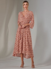 Jolie Moi Orange Gold Spot Printed Chiffon Maxi Dress - Image 5 of 7