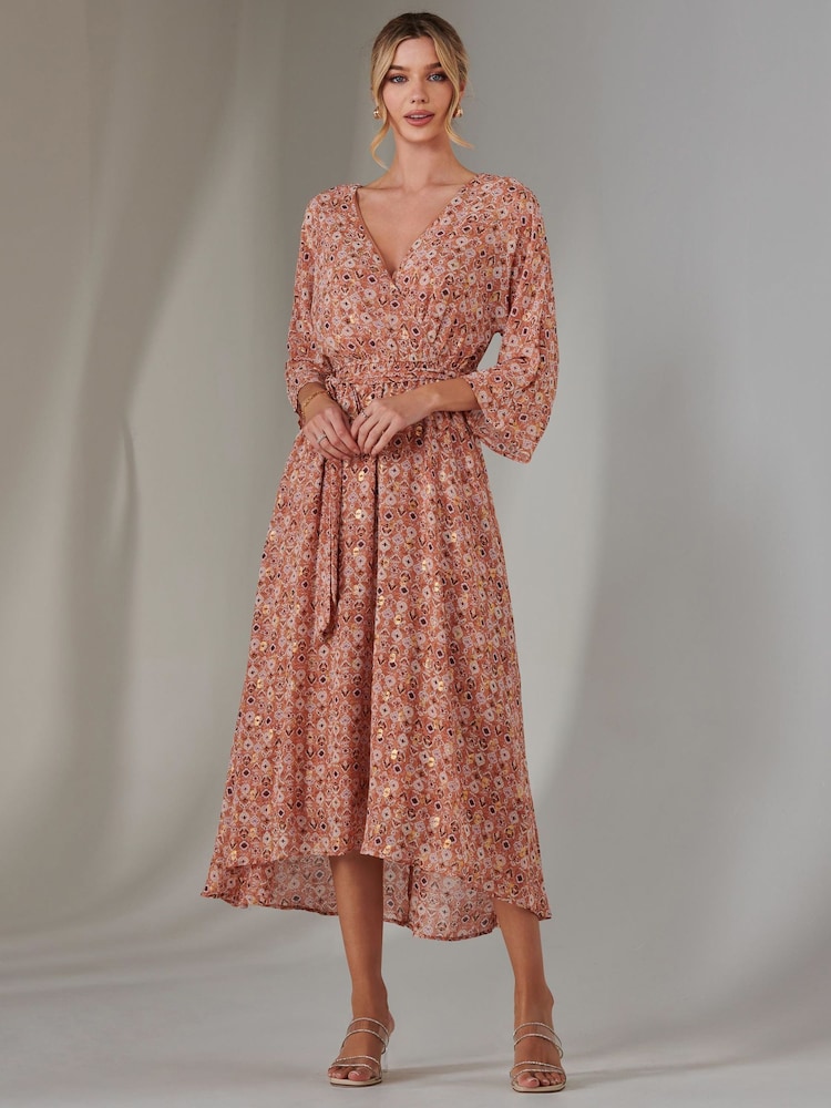Jolie Moi Orange Gold Spot Printed Chiffon Maxi Dress - Image 5 of 7