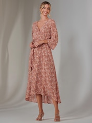 Jolie Moi Orange Gold Spot Printed Chiffon Maxi Dress - Image 6 of 7