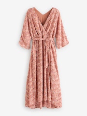 Jolie Moi Orange Gold Spot Printed Chiffon Maxi Dress - Image 7 of 7
