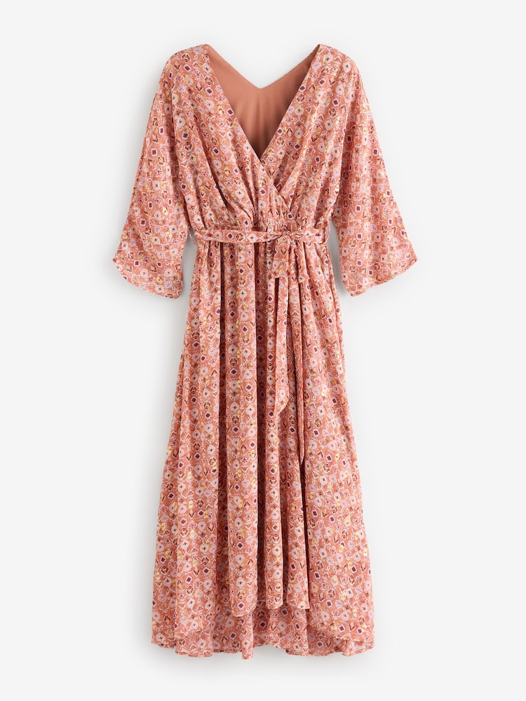Jolie Moi Orange Gold Spot Printed Chiffon Maxi Dress - Image 7 of 7