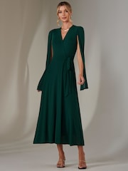 Jolie Moi Green Amira Cape Maxi Dress - Image 1 of 7