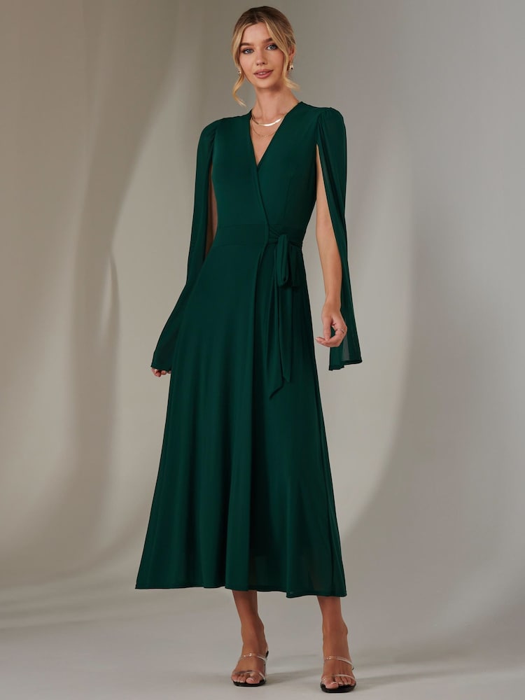 Jolie Moi Green Amira Cape Maxi Dress - Image 1 of 7