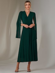 Jolie Moi Green Amira Cape Maxi Dress - Image 4 of 7