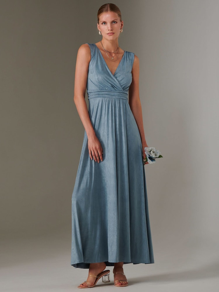 Jolie Moi Blue Ella Wrap Bodice Jersey Dress - Image 1 of 7 Jolie Moi Blue Ella Wrap Bodice Jersey Dress - Image 1 of 7