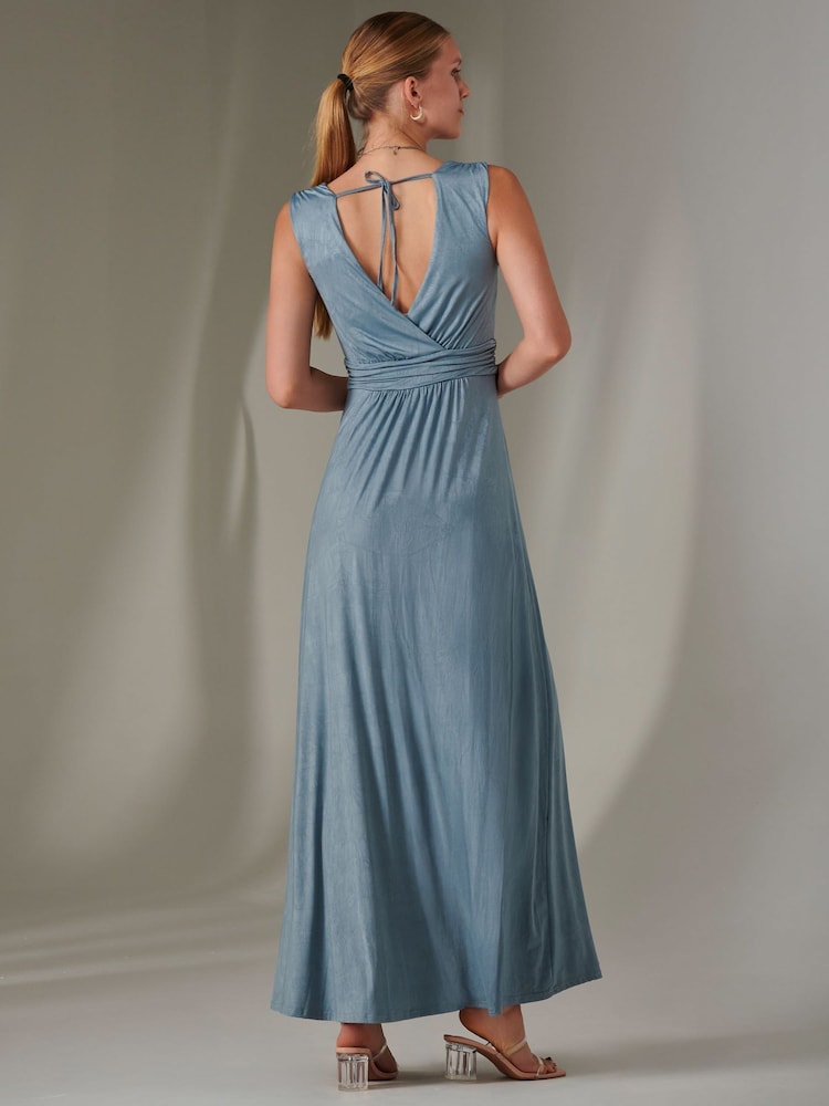 Jolie Moi Blue Ella Wrap Bodice Jersey Dress - Image 2 of 7 Jolie Moi Blue Ella Wrap Bodice Jersey Dress - Image 2 of 7