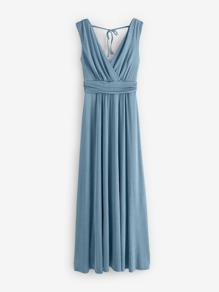 Jolie Moi Blue Ella Wrap Bodice Jersey Dress - Image 7 of 7 Jolie Moi Blue Ella Wrap Bodice Jersey Dress - Image 7 of 7